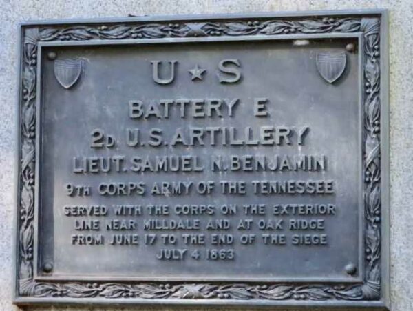 US BATTERY E 2D US ARTILLERY WAR MEMORIAL PLAQUE