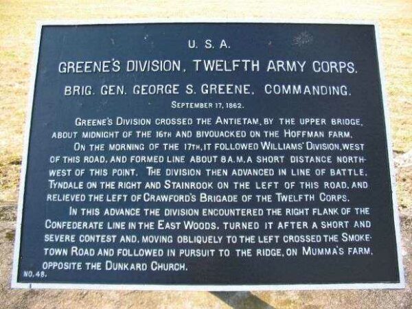 GREEN’S DIVISION, TWELFTH ARMY CORPS WAR MEMORIAL PLAQUE III