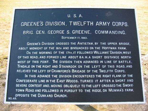 GREEN’S DIVISION, TWELFTH ARMY CORPS WAR MEMORIAL PLAQUE III