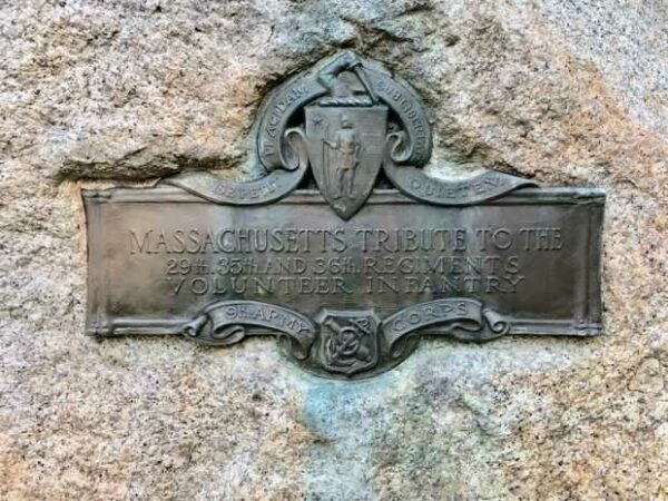 MASSACHUSETTS TRIBUTE TO THE 29TH, 35TH AND 36TH REGIMENTS VOLUNTEER INFANTRY MEMORIAL PLAQUE