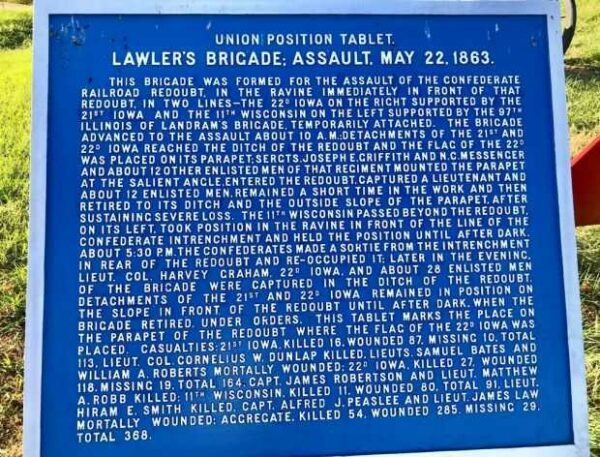 LAWLER’S BRIGADE, ASSAULT, MAY 22, 1863 MEMORIAL PLAQUE