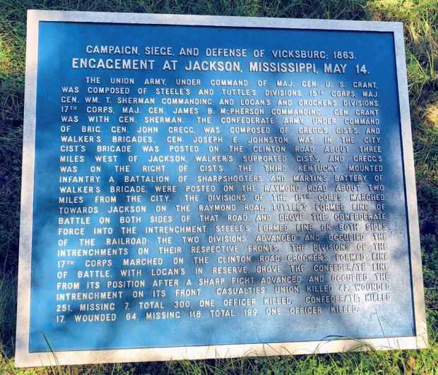 ENGAGEMENT AT JACKSON, MISSISSIPPI, MAY 14. MEMORIAL PLAQUE