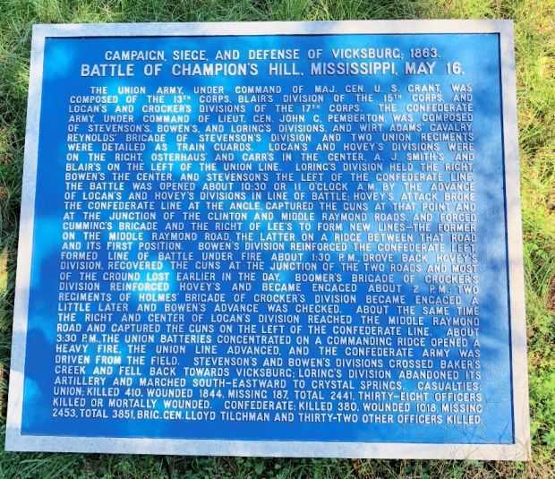 BATTLE OF CHAMPION’S HILL, MISSISSIPPI, MAY 16. MEMORIAL PLAQUE