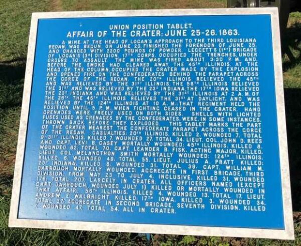 AFFAIR OF THE CRATER WAR MEMORIAL PLAQUE