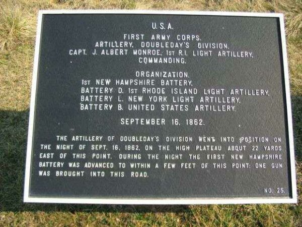FIRST ARMY CORPS ARTILLERY, DOUBLEDAY’S DIVISION WAR MEMORIAL PLAQUE