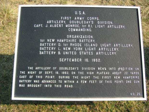 FIRST ARMY CORPS ARTILLERY, DOUBLEDAY’S DIVISION WAR MEMORIAL PLAQUE
