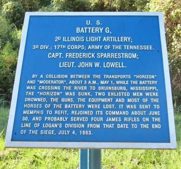 U.S. BATTERY G, 2D ILLINOIS LIGHT ARTILLERY MEMORIAL PLAQUE