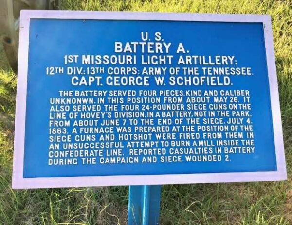 U.S. BATTERY A, 1ST MISSOURI LIGHT ARTILLERY MEMORIAL PLAQUE