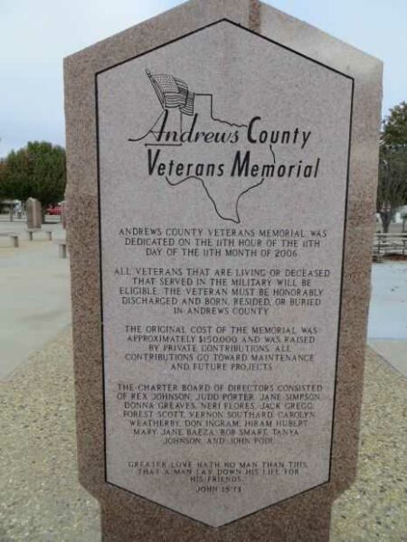 ANDREWS COUNTY VETERANS MEMORIAL DEDICATION STONE