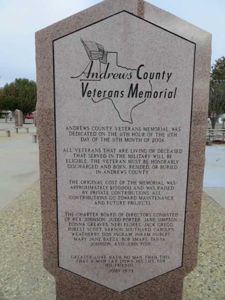 ANDREWS COUNTY VETERANS MEMORIAL DEDICATION STONE