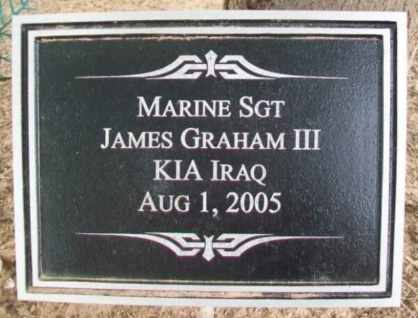 MARINE SGT JAMES GRAHAM III WAR MEMORIAL PLAQUE