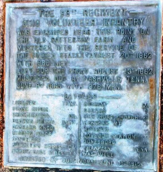 THE 93RD REGIMENT OHIO VOLUNTEER INFANTRY WAR MEMORIAL PLAQUE