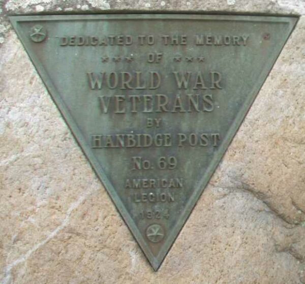 HANBIDGE POST NO. 69 WORLD WAR VETERANS MEMORIAL PLAQUE
