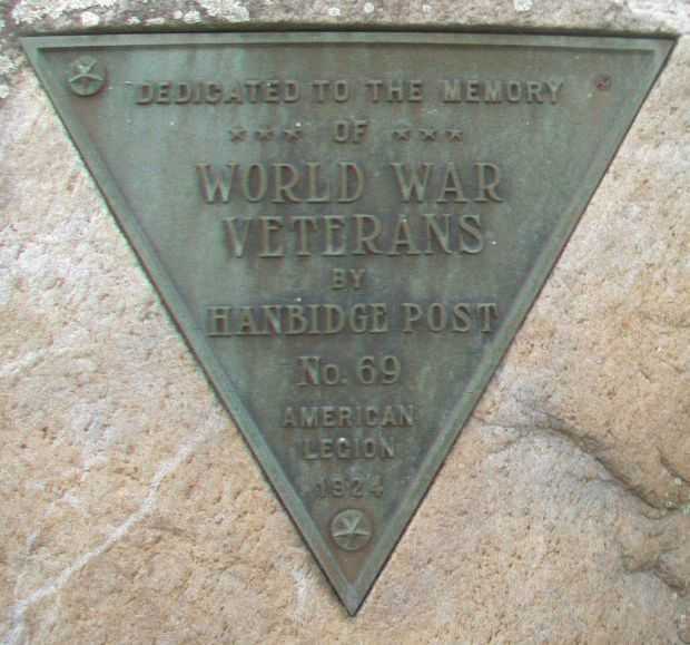 HANBIDGE POST NO. 69 WORLD WAR VETERANS MEMORIAL PLAQUE