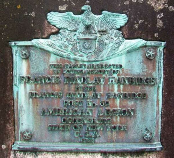 FRANCIS FINDLAY HANBIDGE AMERICAN LEGION POST 59 WAR MEMORIAL TABLET