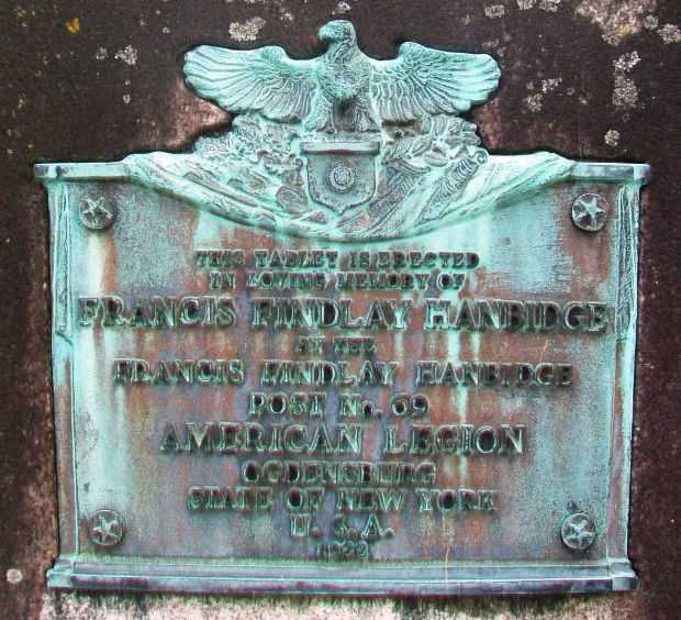 FRANCIS FINDLAY HANBIDGE AMERICAN LEGION POST 59 WAR MEMORIAL TABLET