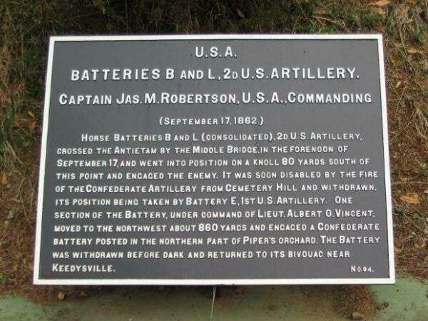 BATTERIES B AND L 2D U.S. ARTILLERY WAR MEMORIAL PLAQUE