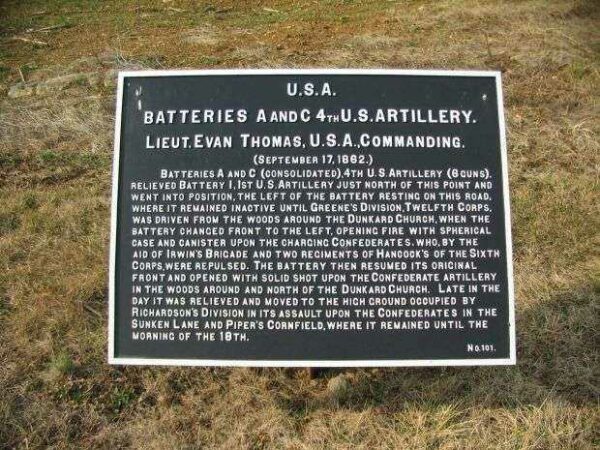 BATTERIES A AND C 4TH U.S. ARTILLERY WAR MEMORIAL PLAQUE
