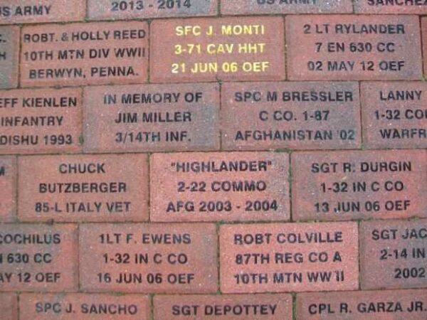MILITARY MOUNTAINEERS MEMORIAL BRICKS SECTION B