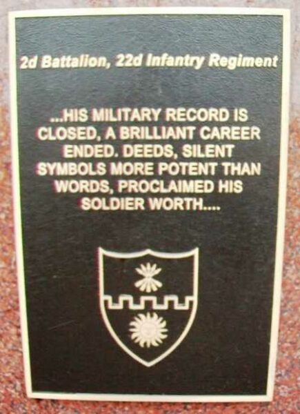 2D BATTALION, 22D INFANTRY REGIMENT MEMORIAL PLAQUE
