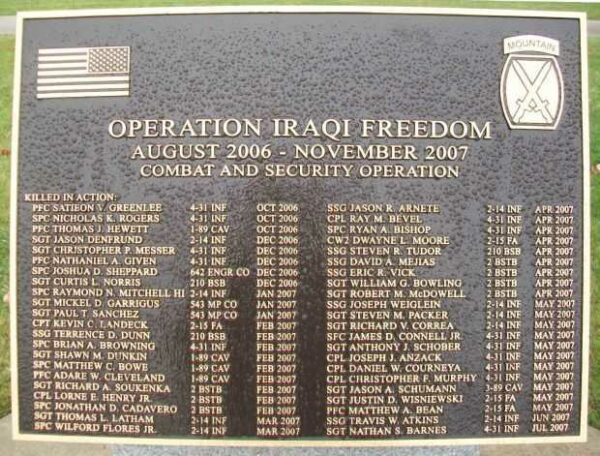 10TH MOUNTAIN DIVISION HEROES WALK MEMORIAL PLAQUE S