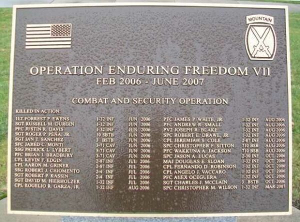 10TH MOUNTAIN DIVISION HEROES WALK MEMORIAL PLAQUE R