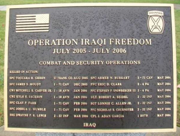10TH MOUNTAIN DIVISION HEROES WALK MEMORIAL PLAQUE Q