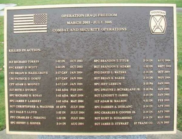 10TH MOUNTAIN DIVISION HEROES WALK MEMORIAL PLAQUE P