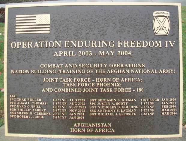 10TH MOUNTAIN DIVISION HEROES WALK MEMORIAL PLAQUE O