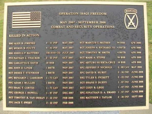 10TH MOUNTAIN DIVISION HEROES WALK MEMORIAL PLAQUE H
