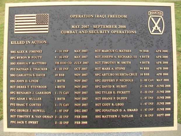 10TH MOUNTAIN DIVISION HEROES WALK MEMORIAL PLAQUE H
