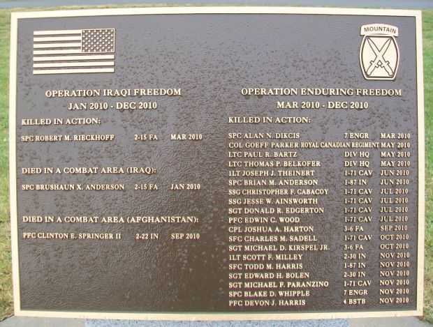 10TH MOUNTAIN DIVISION HEROES WALK MEMORIAL PLAQUE F