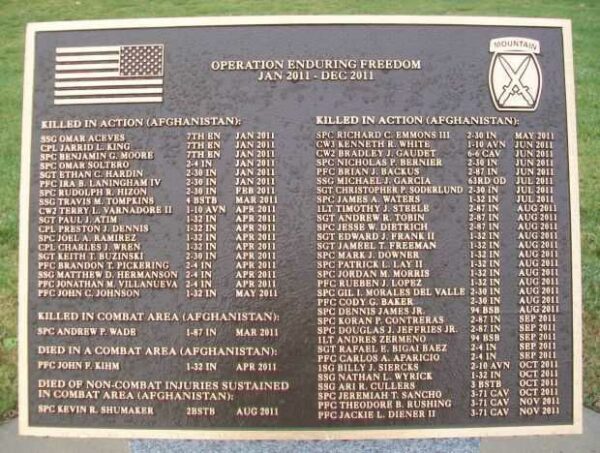10TH MOUNTAIN DIVISION HEROES WALK MEMORIAL PLAQUE E
