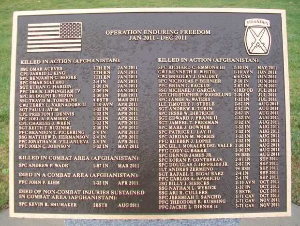 10TH MOUNTAIN DIVISION HEROES WALK MEMORIAL PLAQUE E