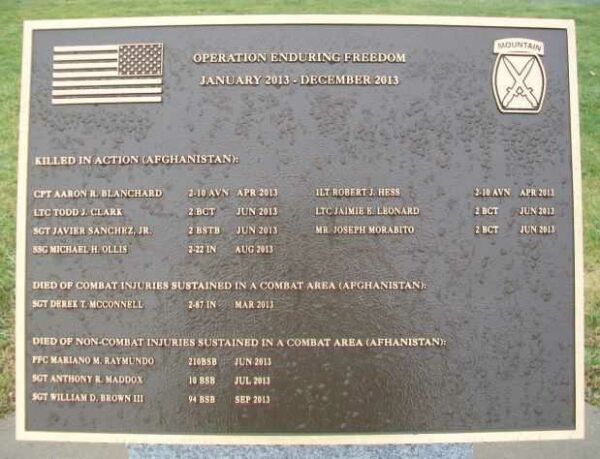 10TH MOUNTAIN DIVISION HEROES WALK MEMORIAL PLAQUE C