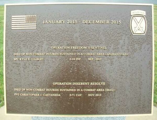 10TH MOUNTAIN DIVISION HEROES WALK MEMORIAL PLAQUE A