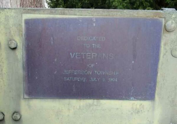 JEFFERSON TOWNSHIP VETERANS MEMORIAL CANNON PLAQUE