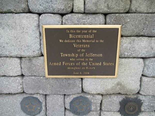 TOWNSHIP OF JEFFERSON VETERANS MEMORIAL PLAQUE