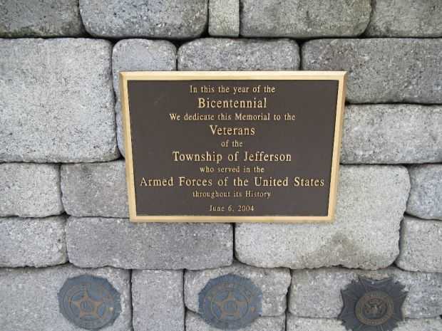 TOWNSHIP OF JEFFERSON VETERANS MEMORIAL PLAQUE