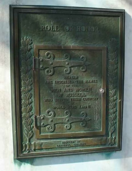RUSSELL ROLL OF HONOR MEMORIAL PLAQUE
