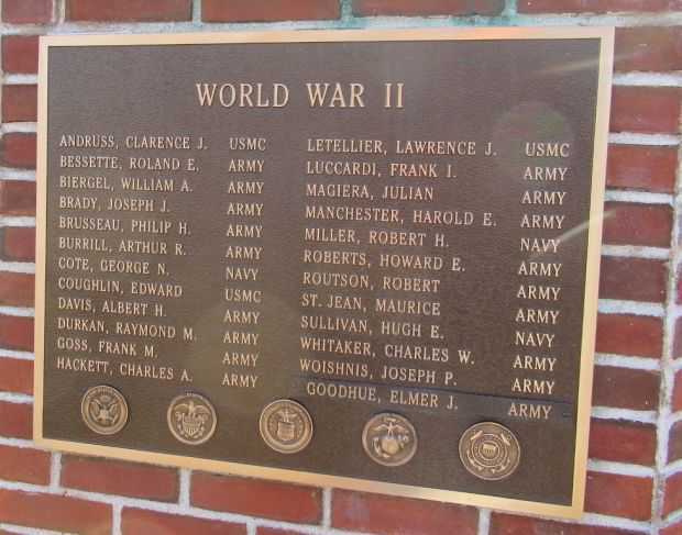 THE AGAWAM VETERAN WAR MEMORIAL PLAQUE D