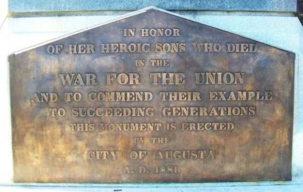 CITY OF AUGUSTA WAR FOR THE UNION MEMORIAL PLAQUE A