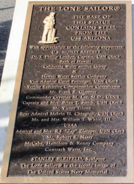 THE LONE SAILOR WAR MEMORIAL PLAQUE