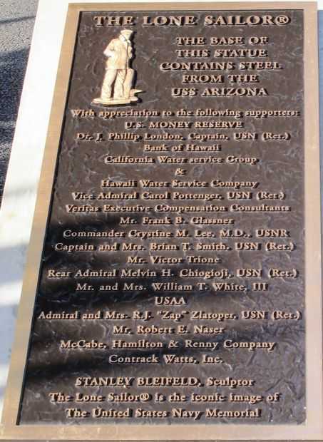THE LONE SAILOR WAR MEMORIAL PLAQUE
