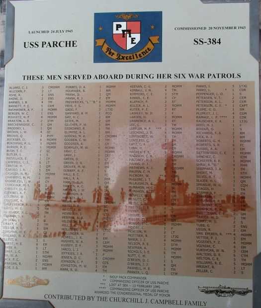 USS PARCHE SS-384 MEDAL OF HONOR WAR MEMORIAL