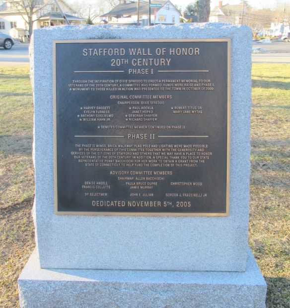 STAFFORD WALL OF HONOR 20TH CENTURY MEMORIAL PLAQUE D