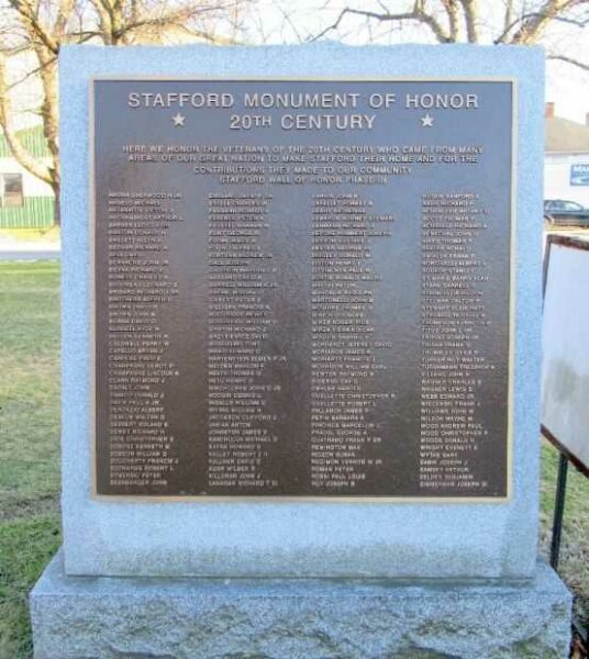 STAFFORD WALL OF HONOR 20TH CENTURY MEMORIAL PLAQUE C