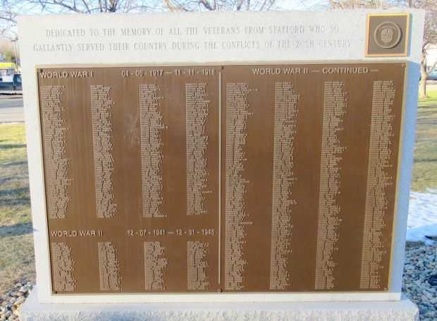 STAFFORD WALL OF HONOR 20TH CENTURY MEMORIAL PLAQUE A