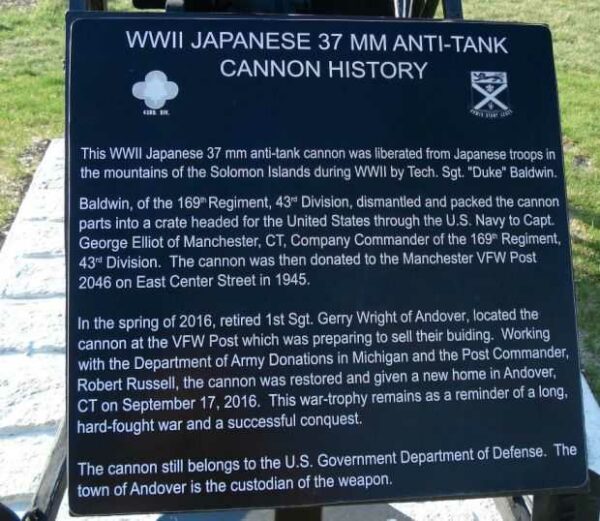WWII JAPANESE 37 MM ANTI-TANK CANNON HISTORY MEMORIAL PLAQUE