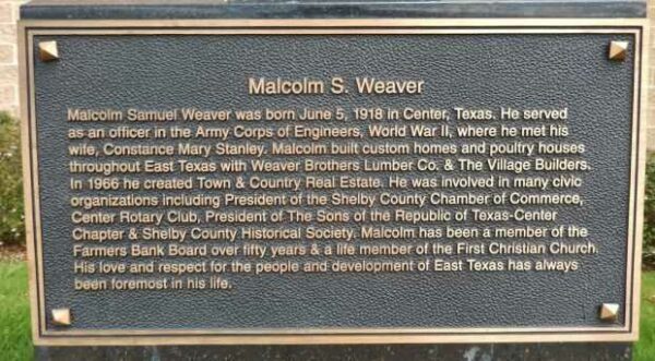 MALCOLM S. WEAVER MEMORIAL PLAQUE